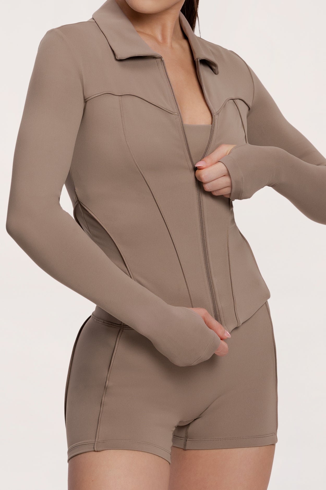 Zip majica pilates era warm beige