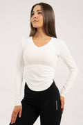 Majica s izrezom, dugih rukava, white