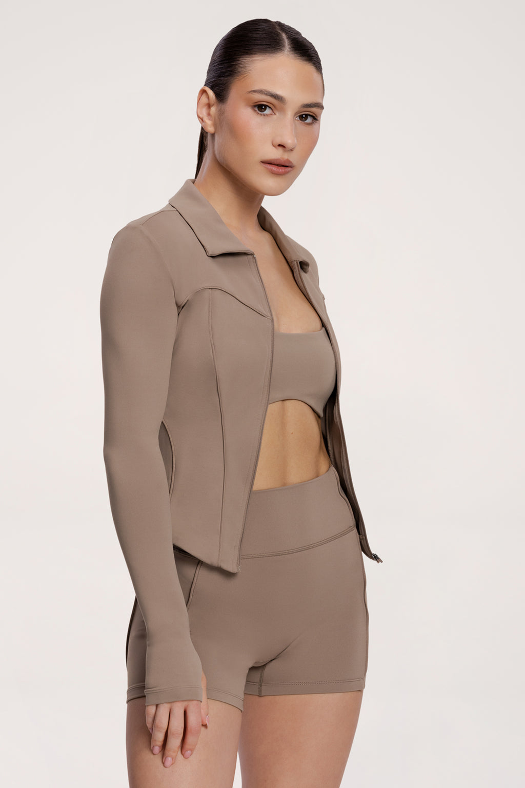 Zip majica pilates era warm beige