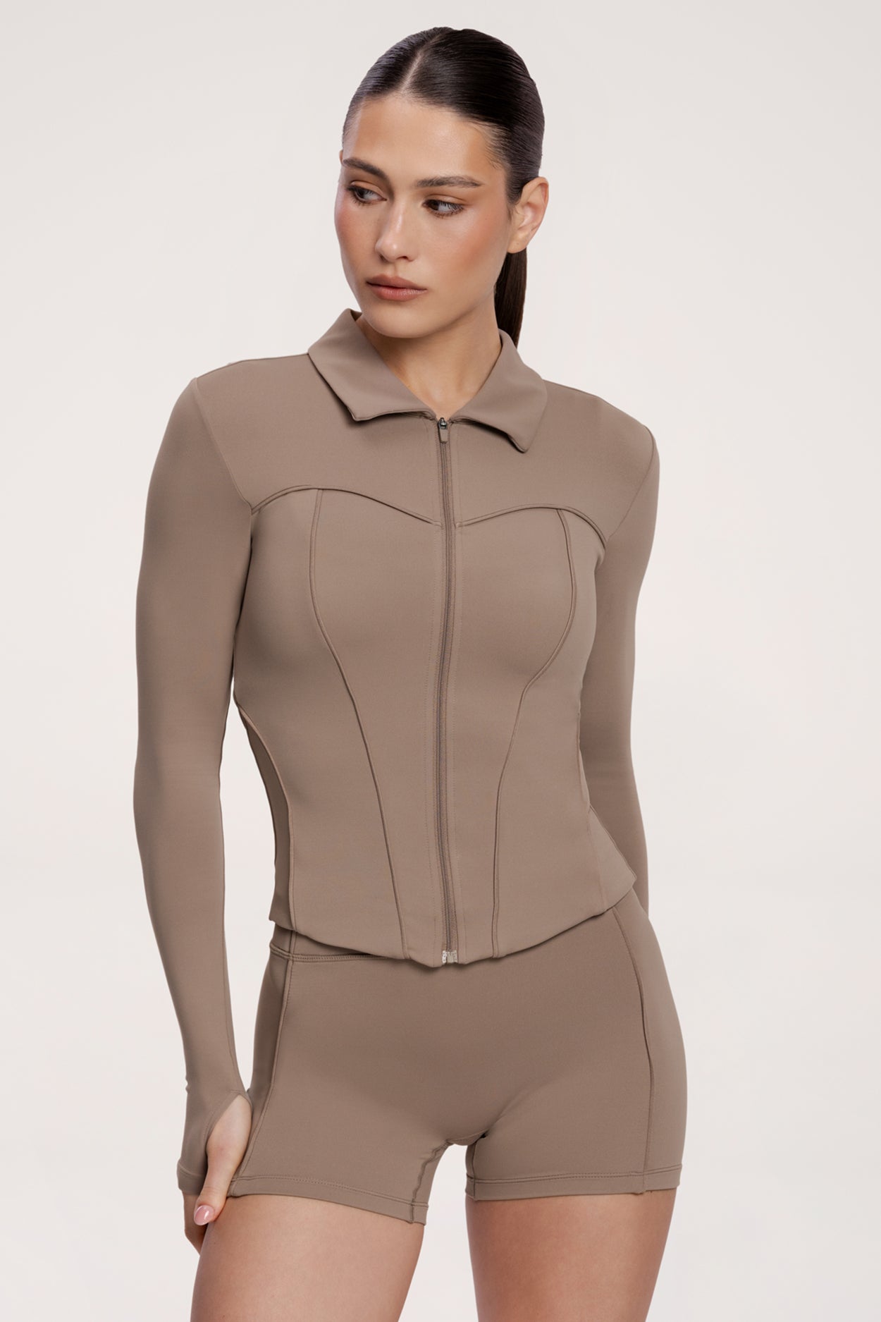 Zip majica pilates era warm beige