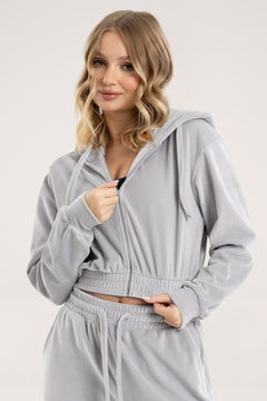 Hoodica na zip velour light grey