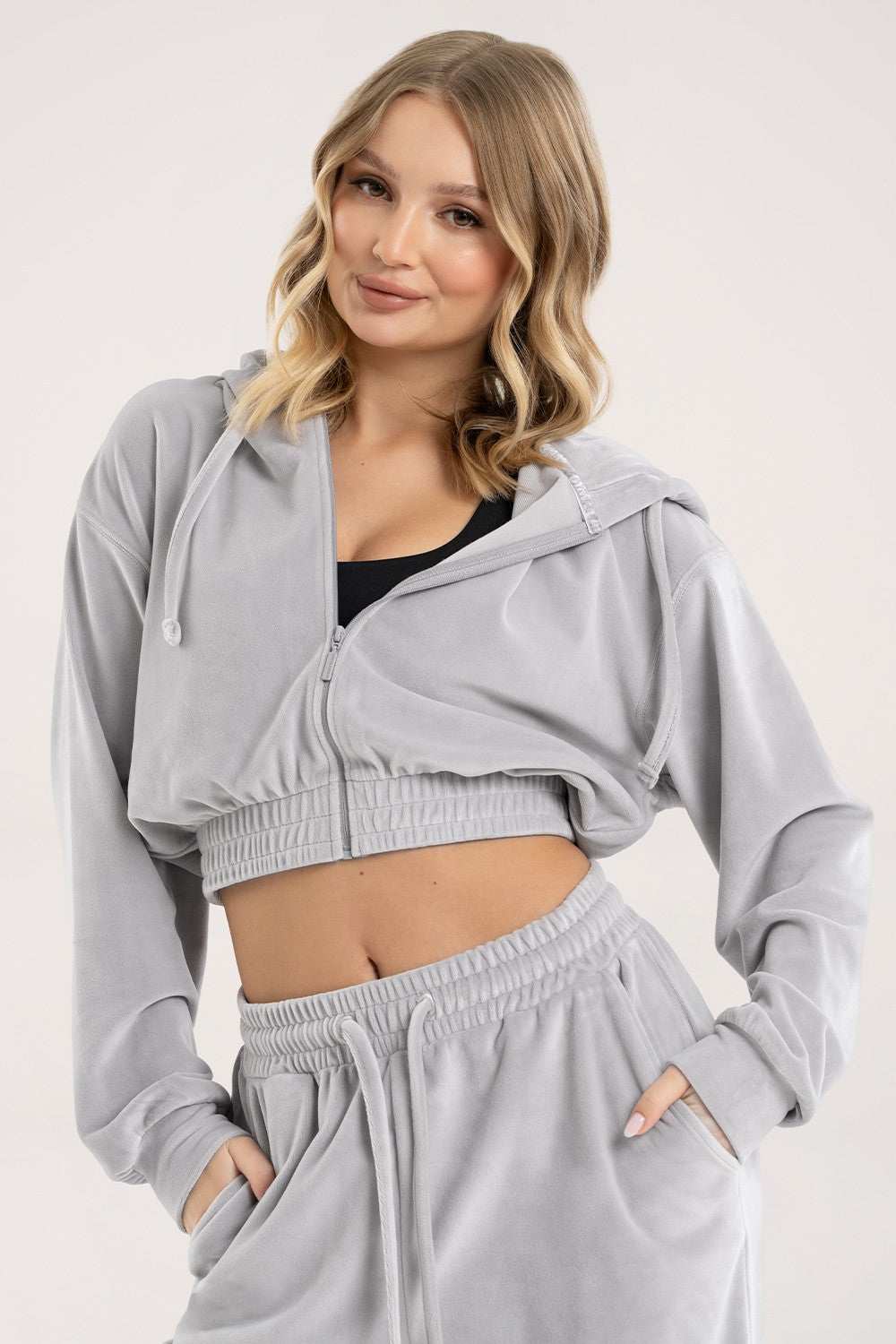 Duksa na zip velour light grey