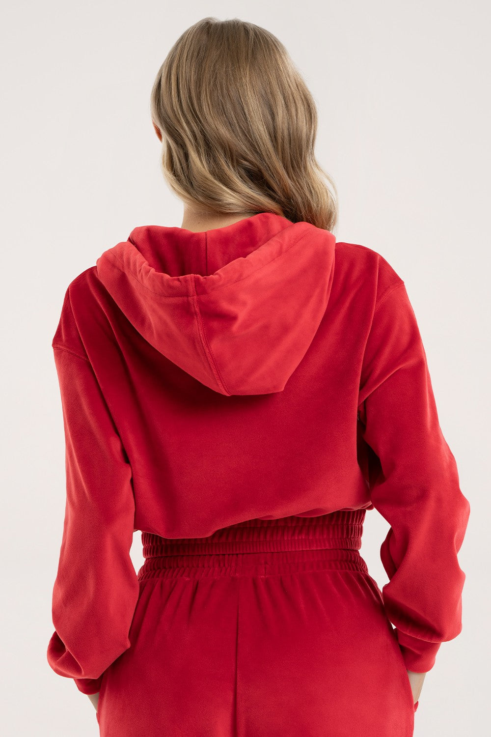Dukserica na zip velour red