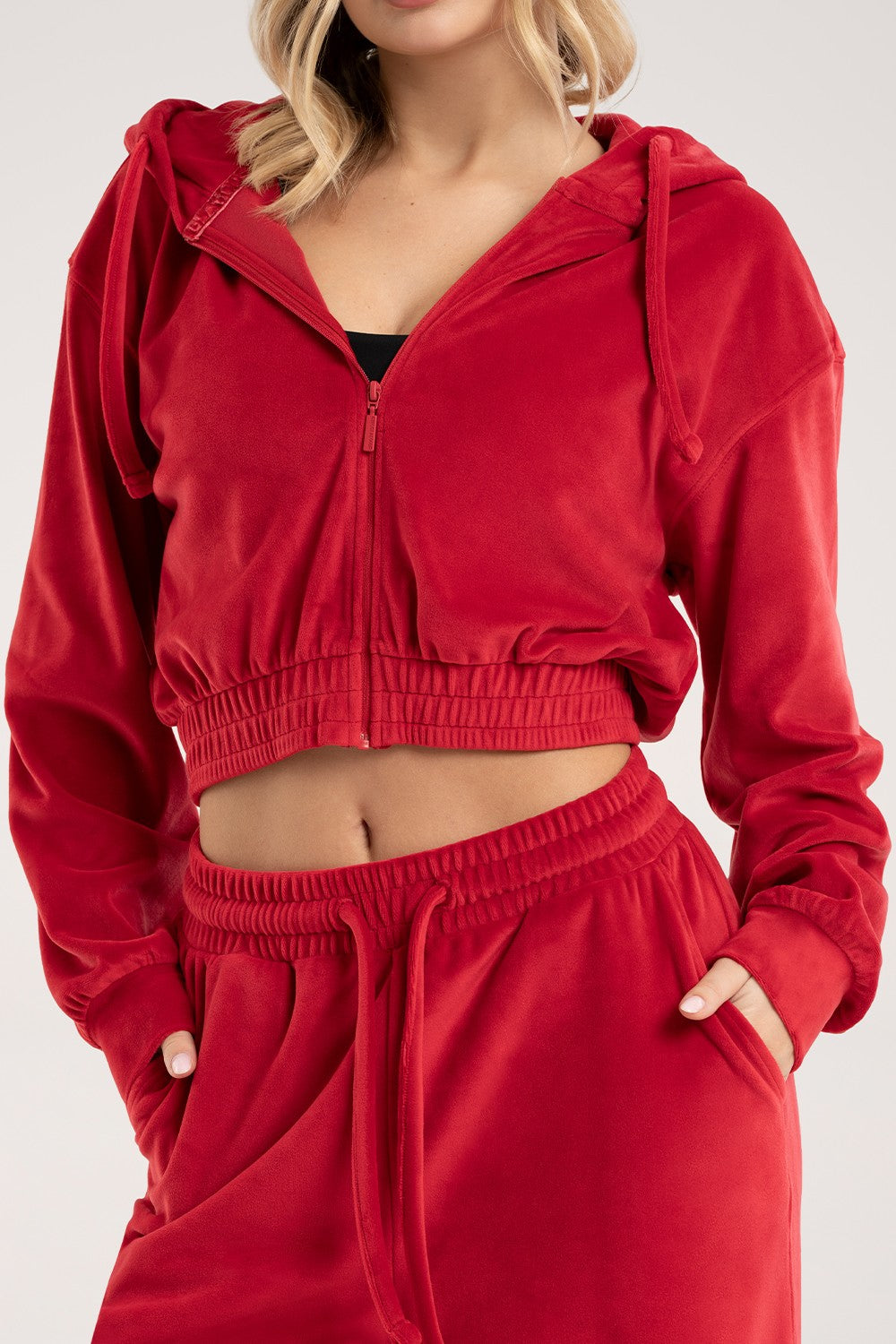 Hoodica na rasklopni zatvarač velour red
