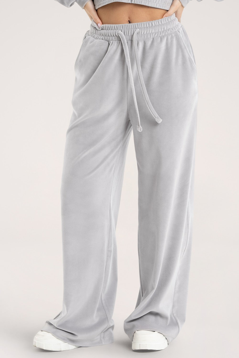 Hlače trenirke velour light grey