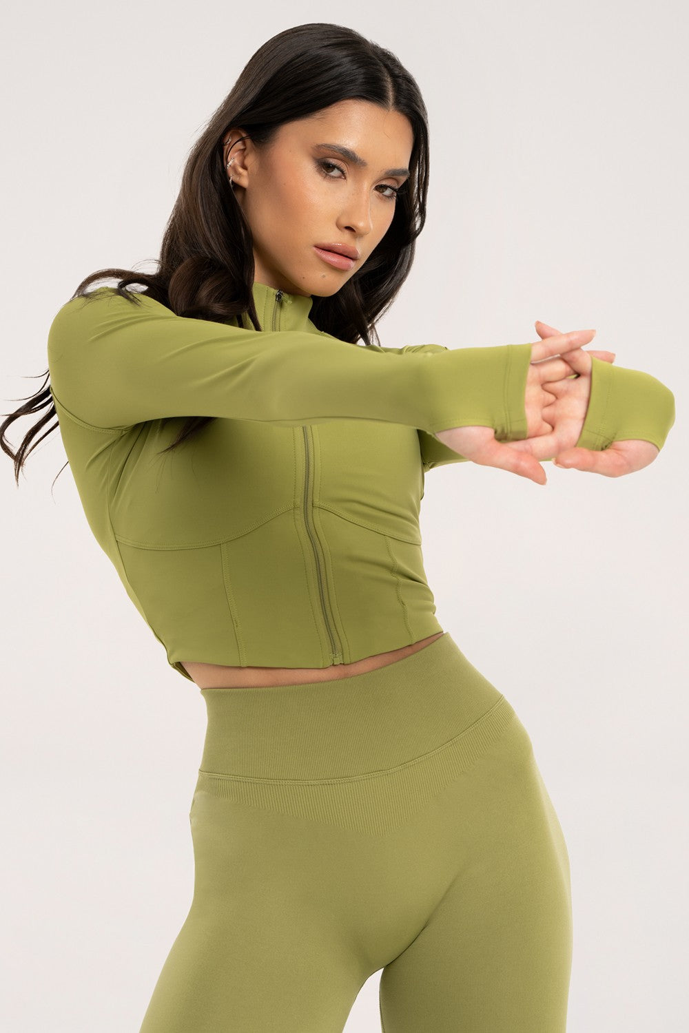 Majica na zip "korzet" matcha