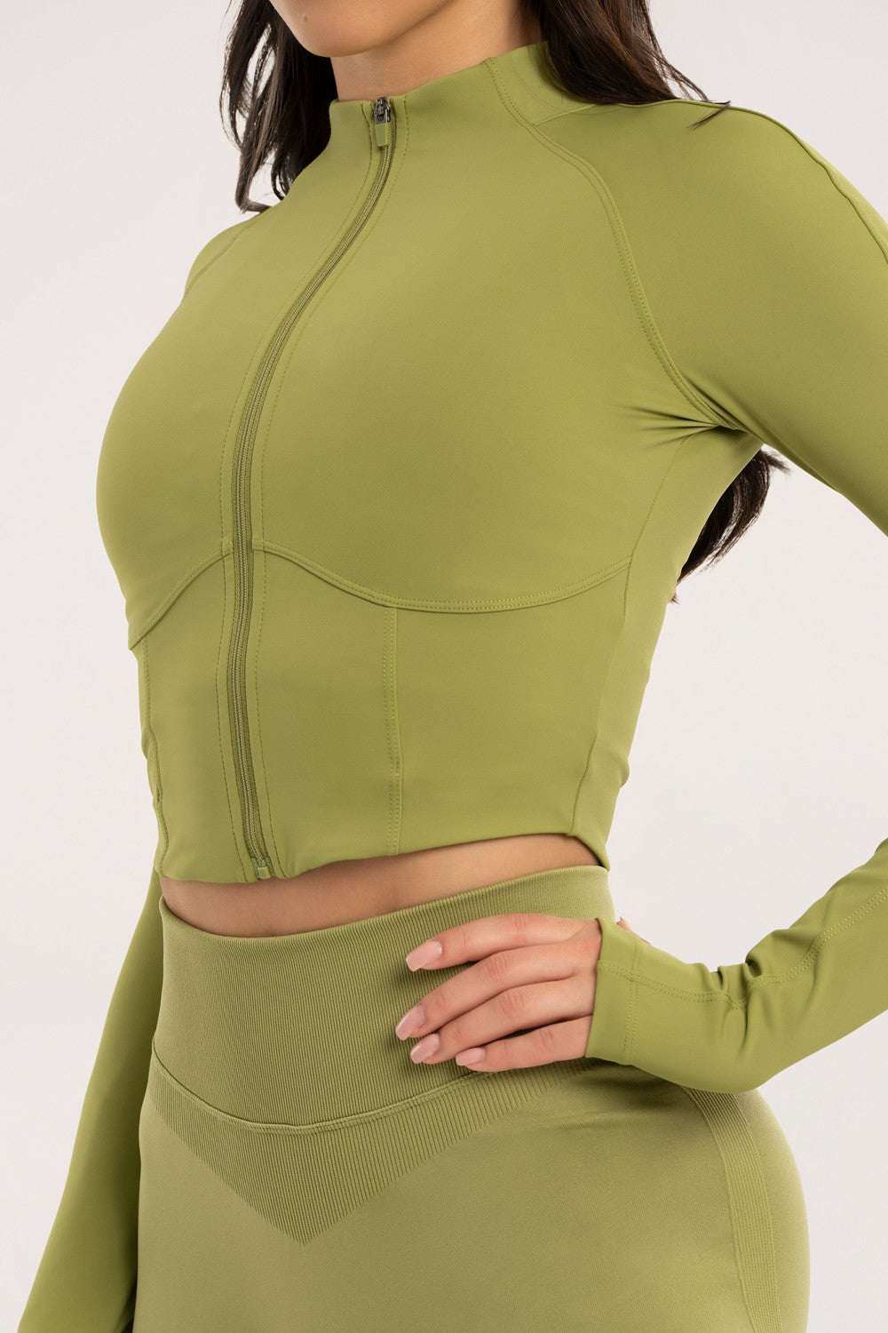 Hoodie na zip "korzet" matcha
