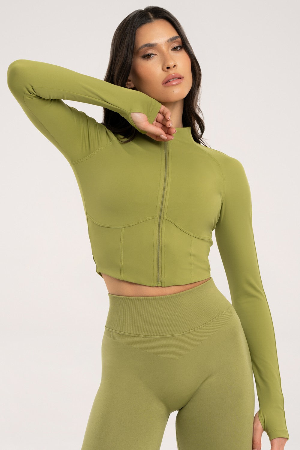 Majica na zip "korset" matcha