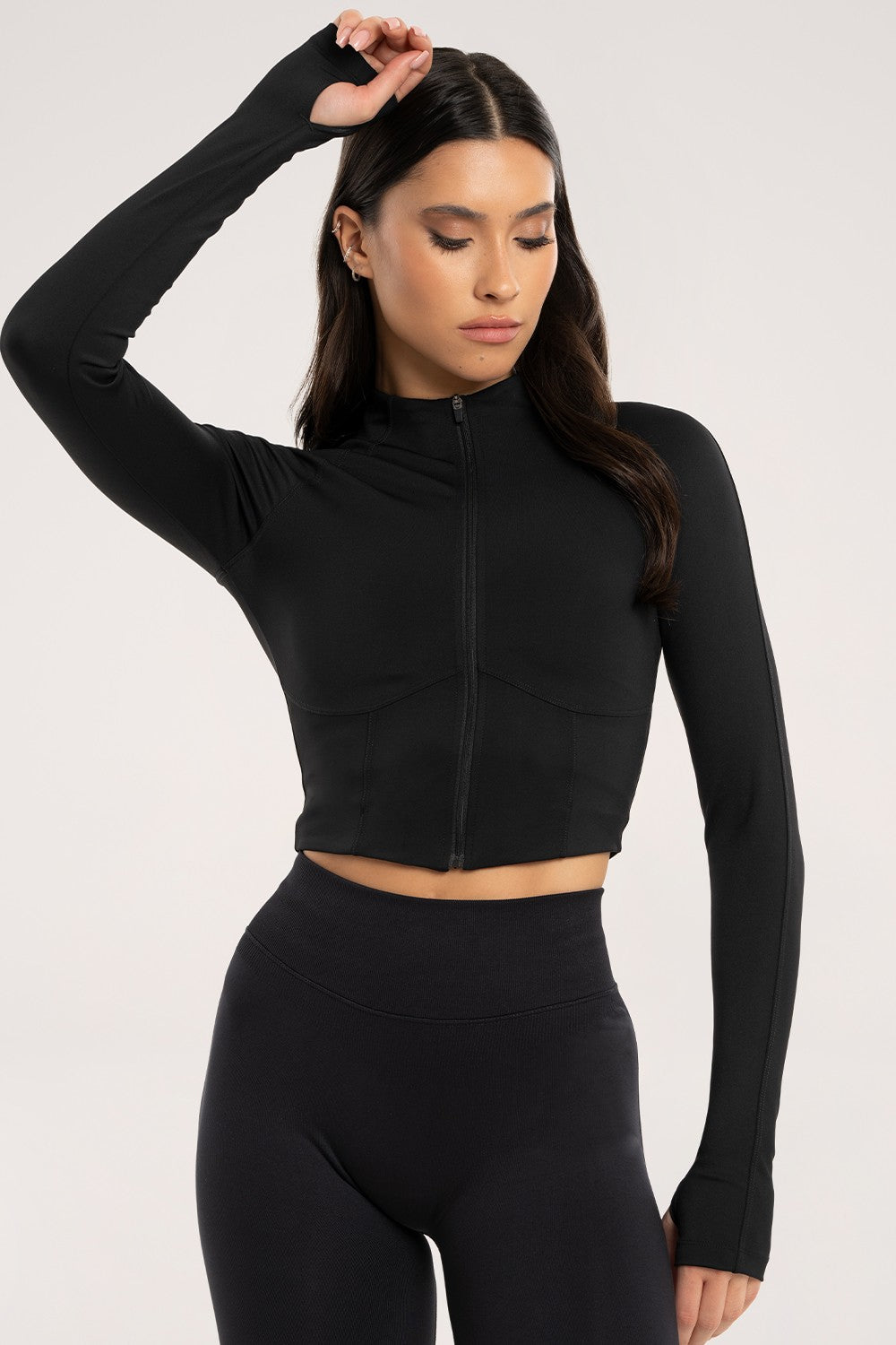 Majica na zip "korzet" black
