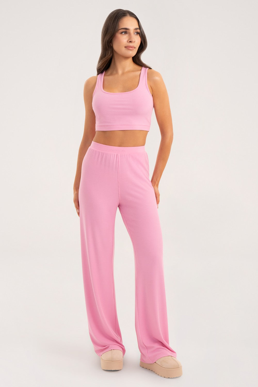 Široke casual hlače light pink