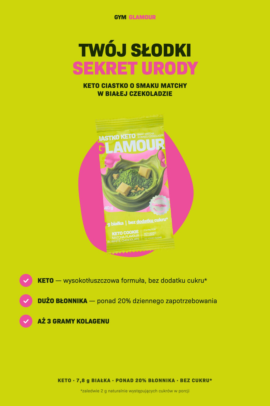 Keto kolačić GLAMOUR – Matcha u bijeloj čokoladi