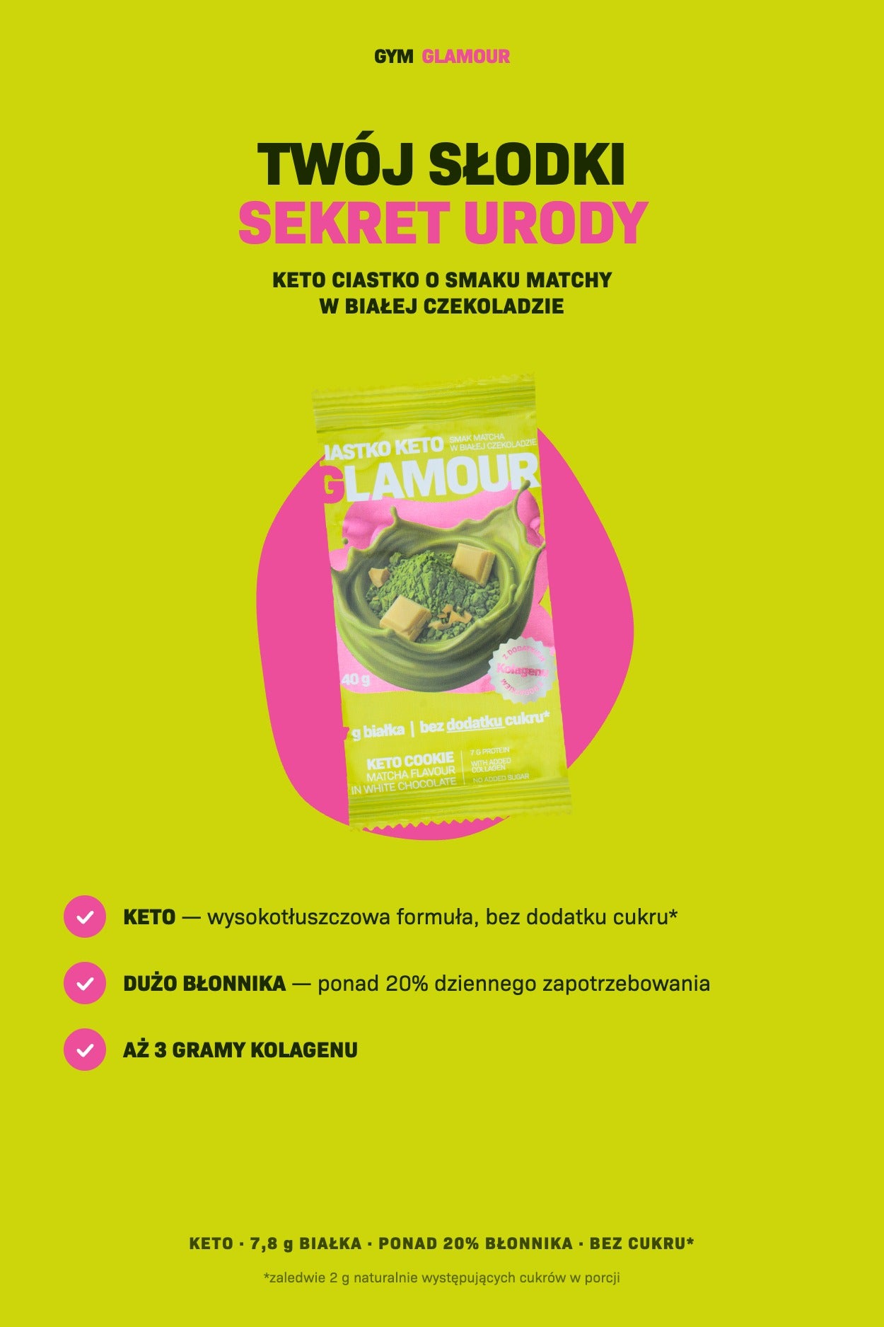 Keto kolačić GLAMOUR – Matcha u bijeloj čokoladi